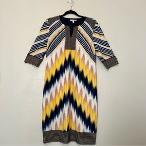Signature Camryn Dress 3/4 Sleeve Abstract Navy Yellow knee length 12‎